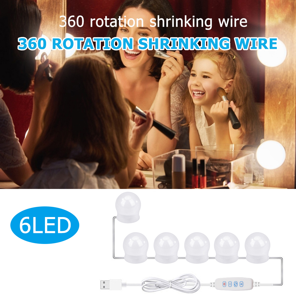 

6pcs LED Makeup Mirror Bulb Kit Dimmable USB Hollywood-Night Light, 10led, 501 Original