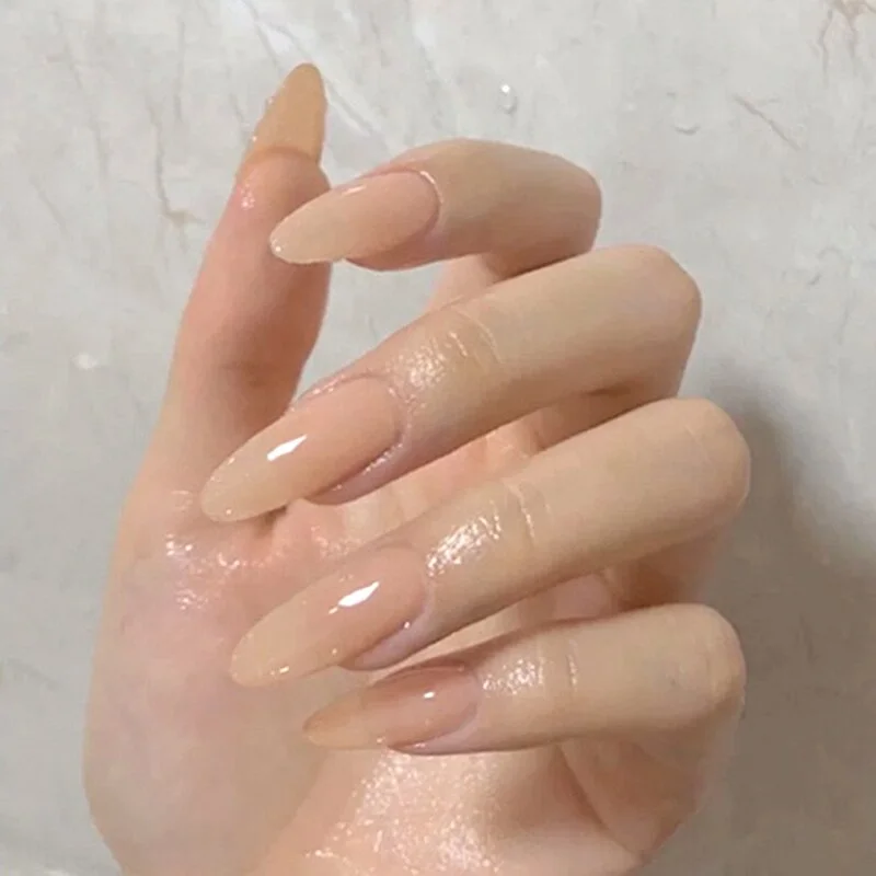 Sweet Summer Women Fake Nails Stickers Long Rose Pink Candy Color Wearable Nail Stickers Full Finished Nails With Glue 24pcs-Nail Inspo