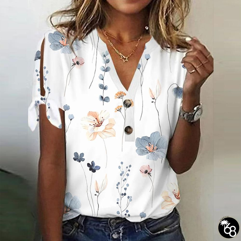 Fresh Print Split Sleeve Top | 168DEAL