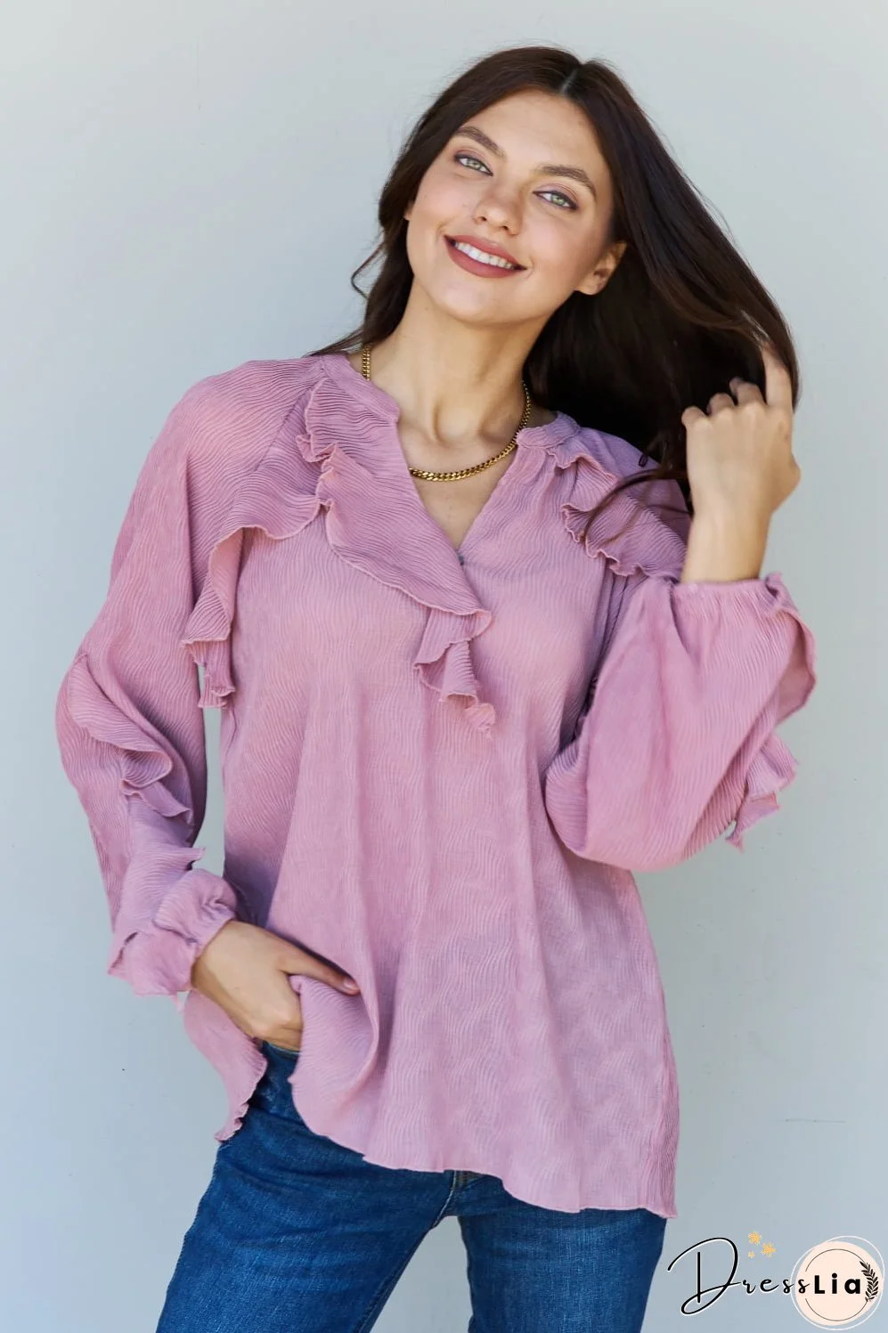 ODDI Full Size Woven Ruffled Blouse