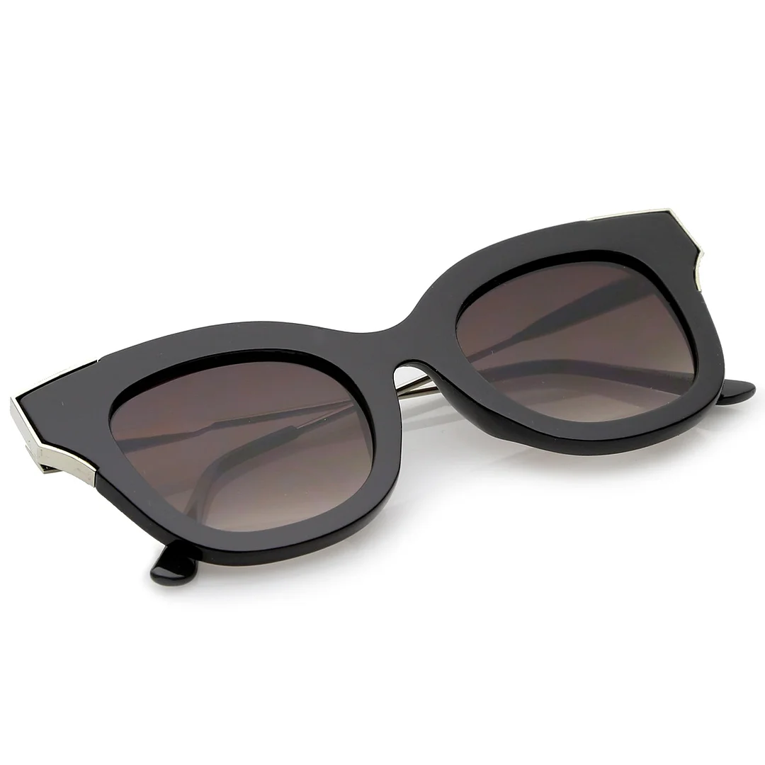 Oversize Thick Slim Temple Metal Trim Square Flat Lens Cat Eye glasses 48mm