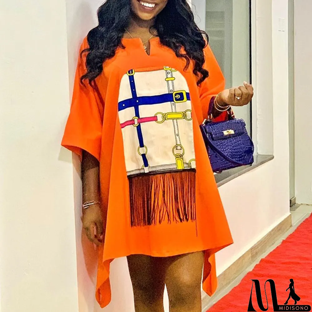 MidiSono - Women Chic Fashion Printed Fringe Casual Skirt