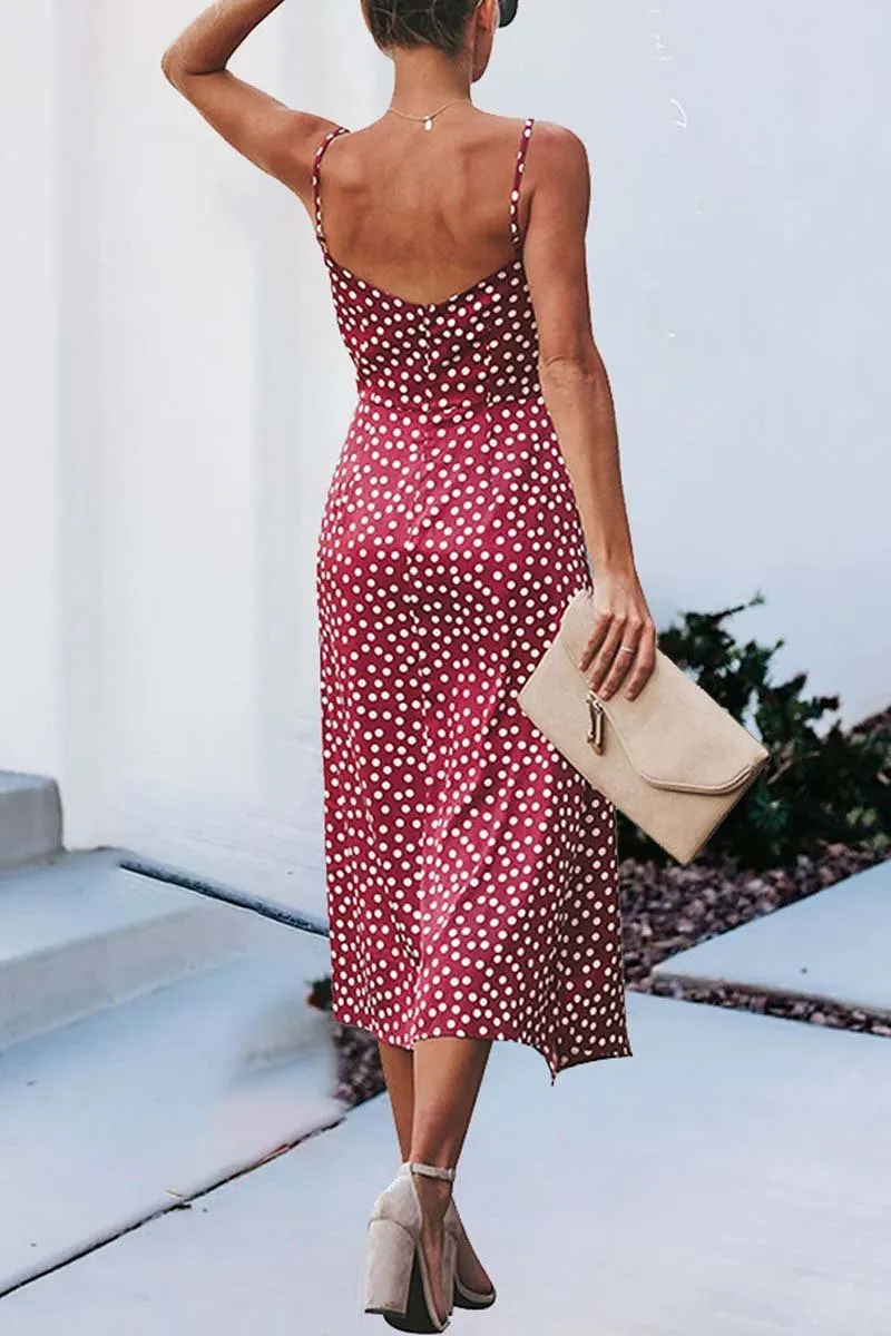 Print Floral Dot V Neck Dress