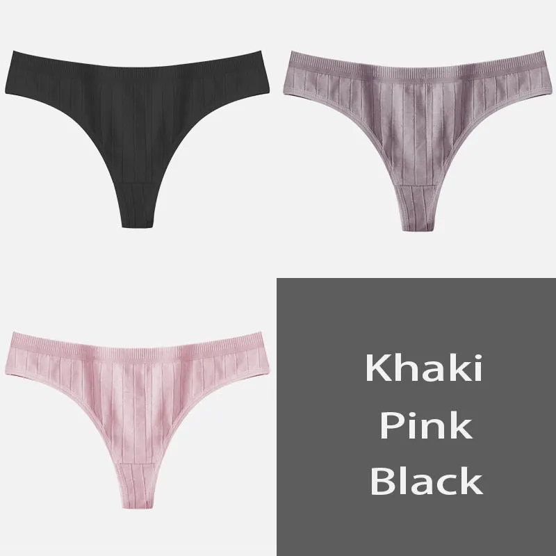 FINETOO Women's Underpants Sexy Lingerie Cotton G-String 3Pcs Panties Comfortable Thong Low-Rise Underwear Women String Intimate