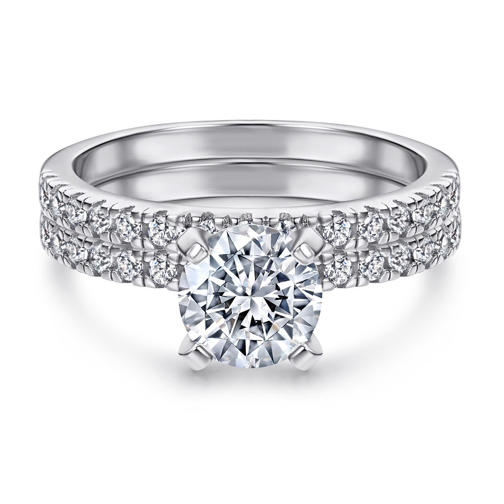 GRA Certified Real D Color 1.2CT Moissanite 925 Sterling Silver Ring Pass Diamond Test Combination Rings Set Women's Jewelry