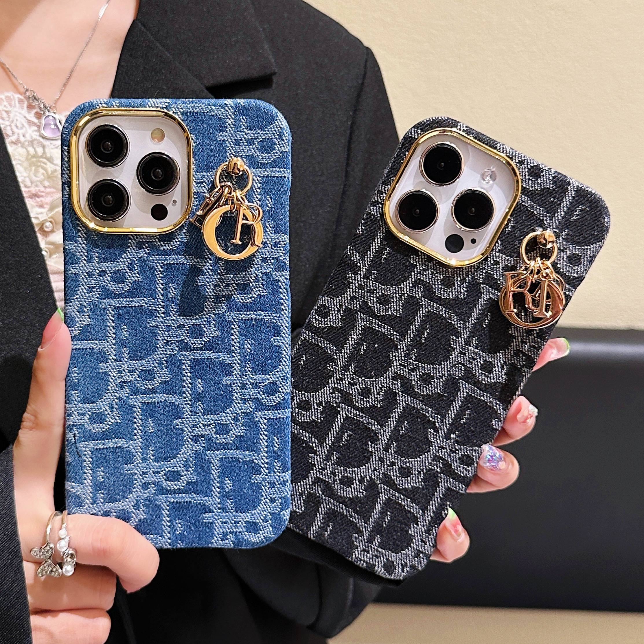 Dior Luxury Pendant Denim Jacquard Fabric Apple iPhone Case