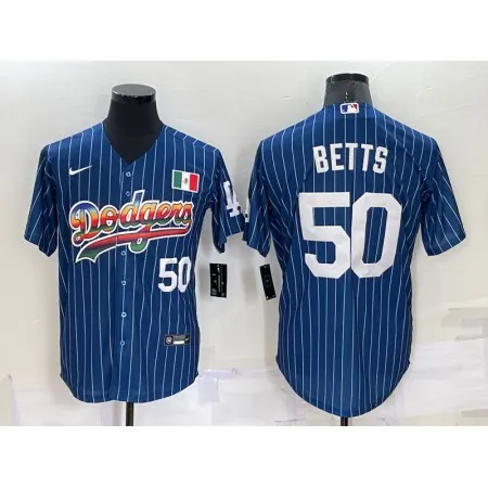 Men's Los Angeles Dodgers #50 Mookie Betts Navy Mexico Rainbow Cool Base Stitched Baseball Jersey 1GH1