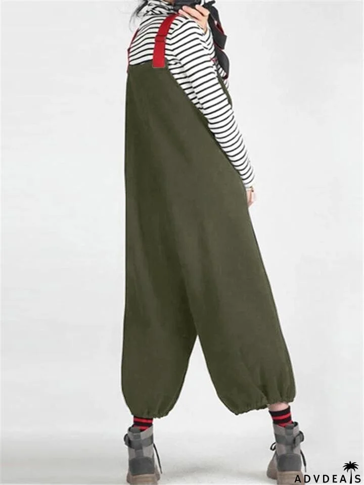 Casual Style Side Pocket Elastic Cuff Strappy Overalls