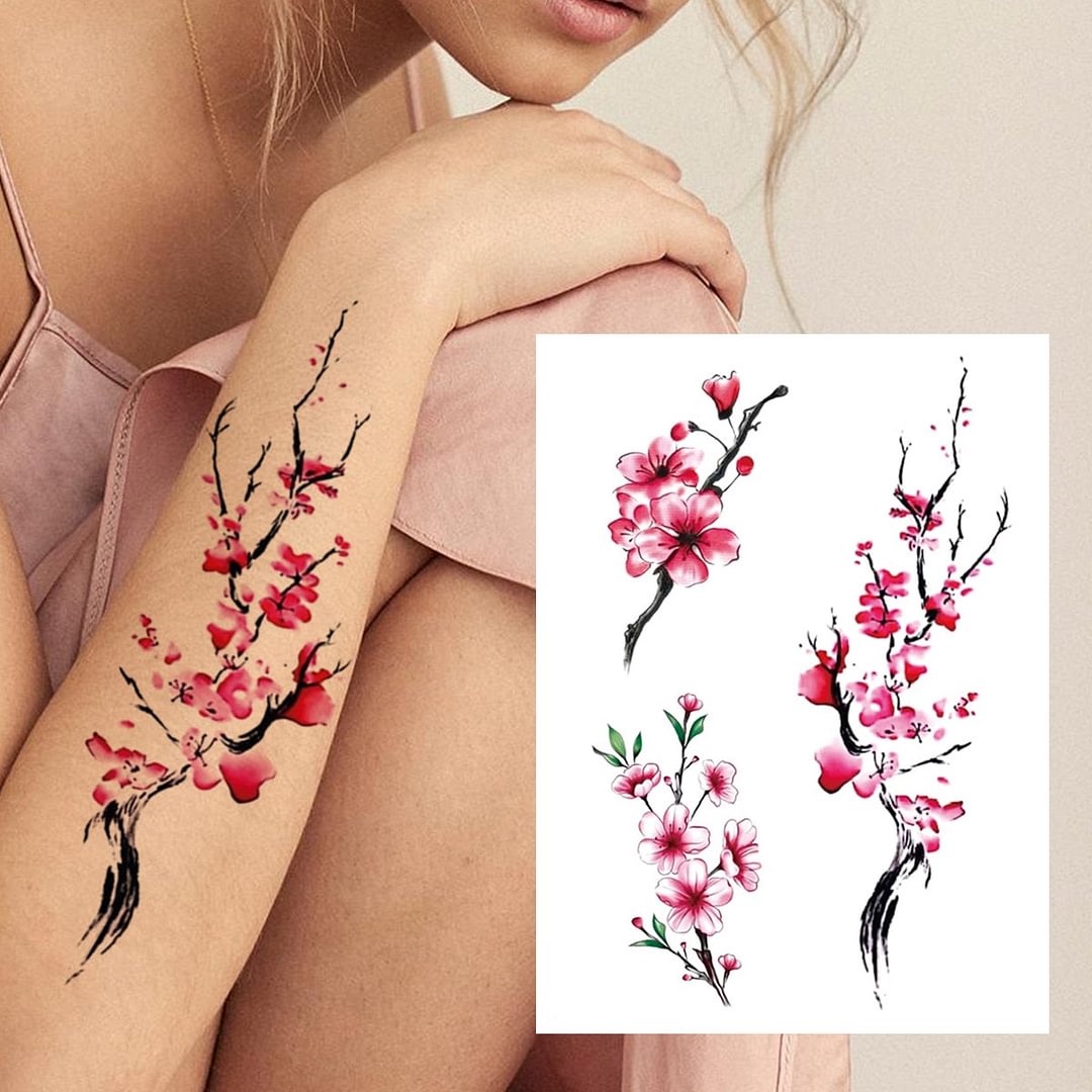 3D Watercolour Flower Temporary Tattoo For Women Girls Fake Peony Rose Tattoo Sticker Butterfly Lace Sweatpea Flora Tatoos Leg