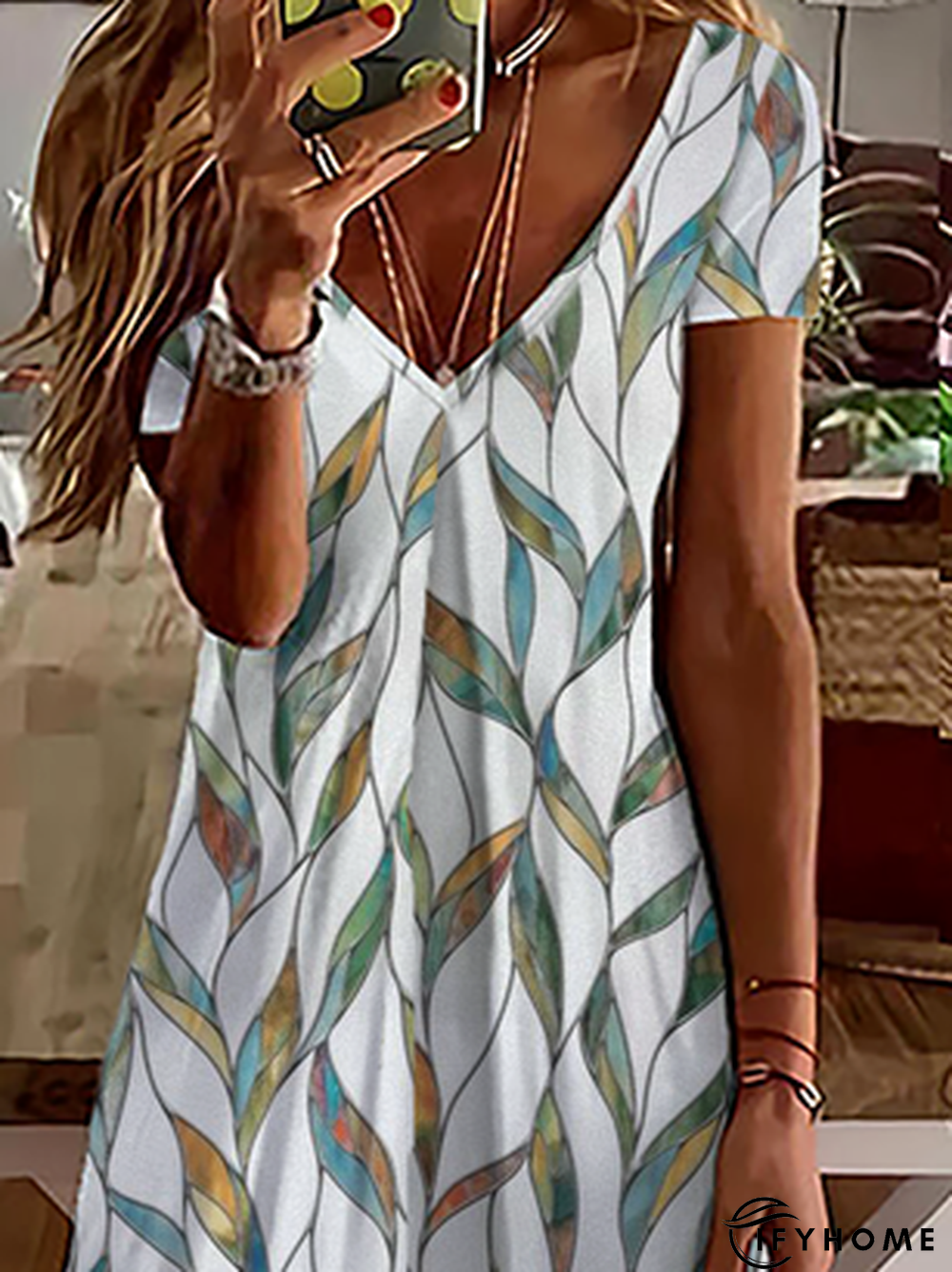 Printed Casual Short Sleeve Dress | IFYHOME