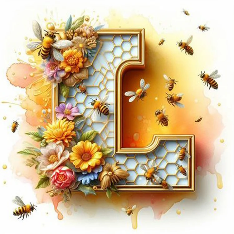 Bee In The Flower Bush Letter L 30*30CM (Canvas) Full Round Drill Diamond Painting gbfke