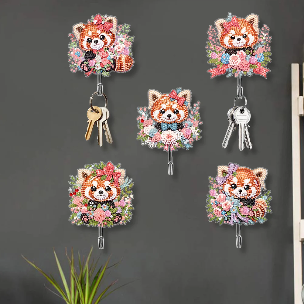 5Pcs Cartoon Raccoon Acrylic Diamond Art Hanging Hooks Diamond Painting Art Hanger