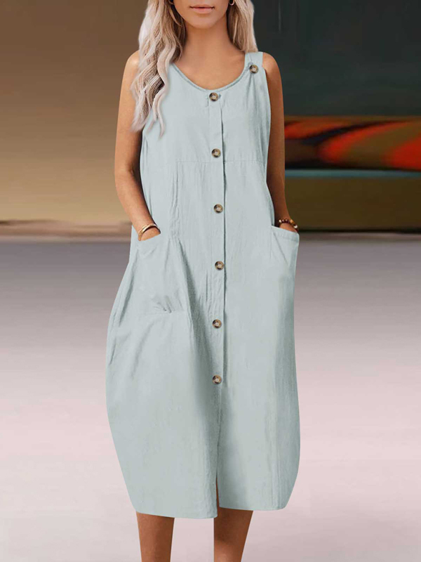 Mature Women Casual Summer Solid Color Loose Comfortable Sleeveless Strap Dress