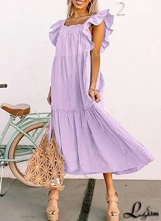 Square Collar Off-the-Shoulder Pleated Dress for Women