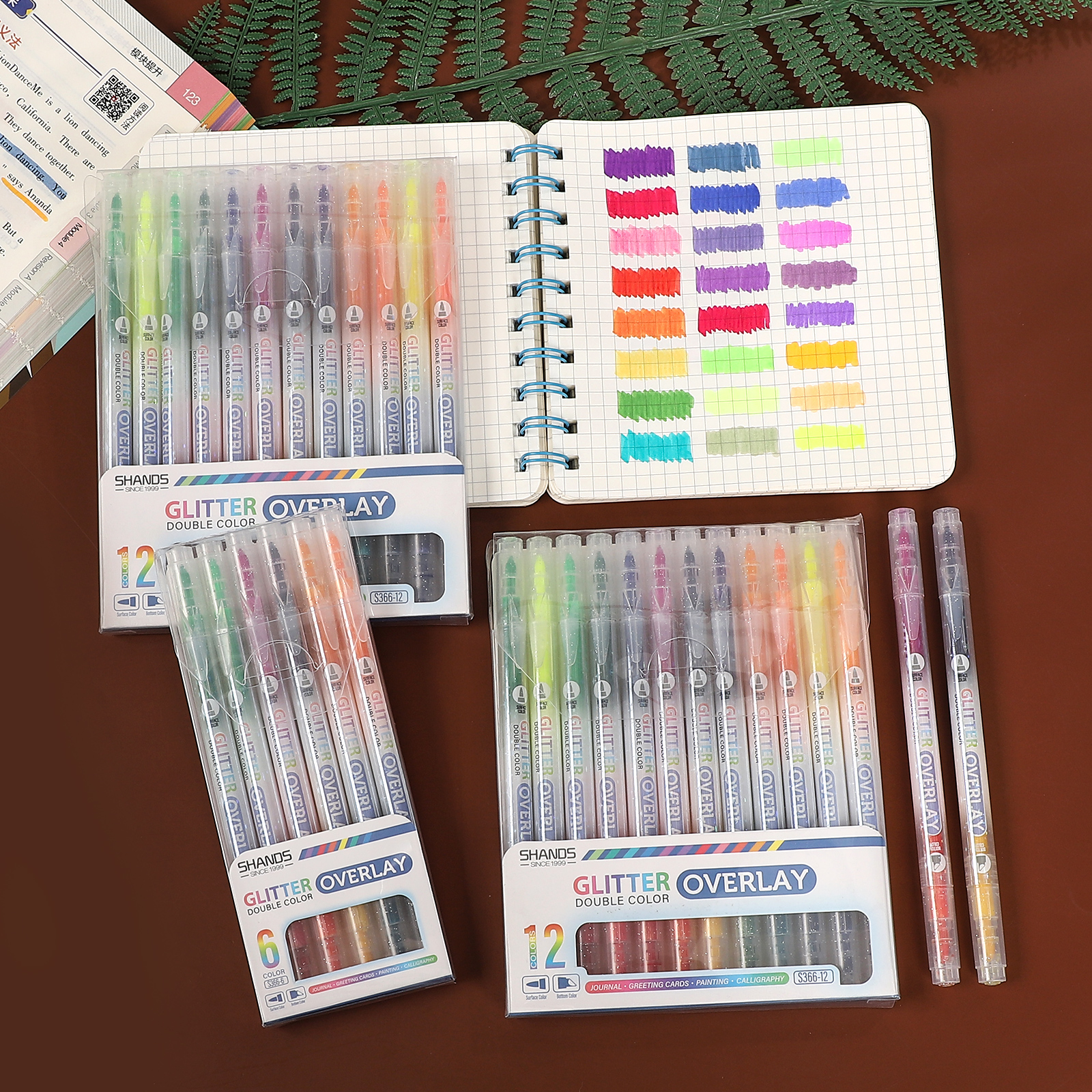 마커펜 - 6/12개/세트 컬러풀한 양면 플래시 스택형 형광펜 세트