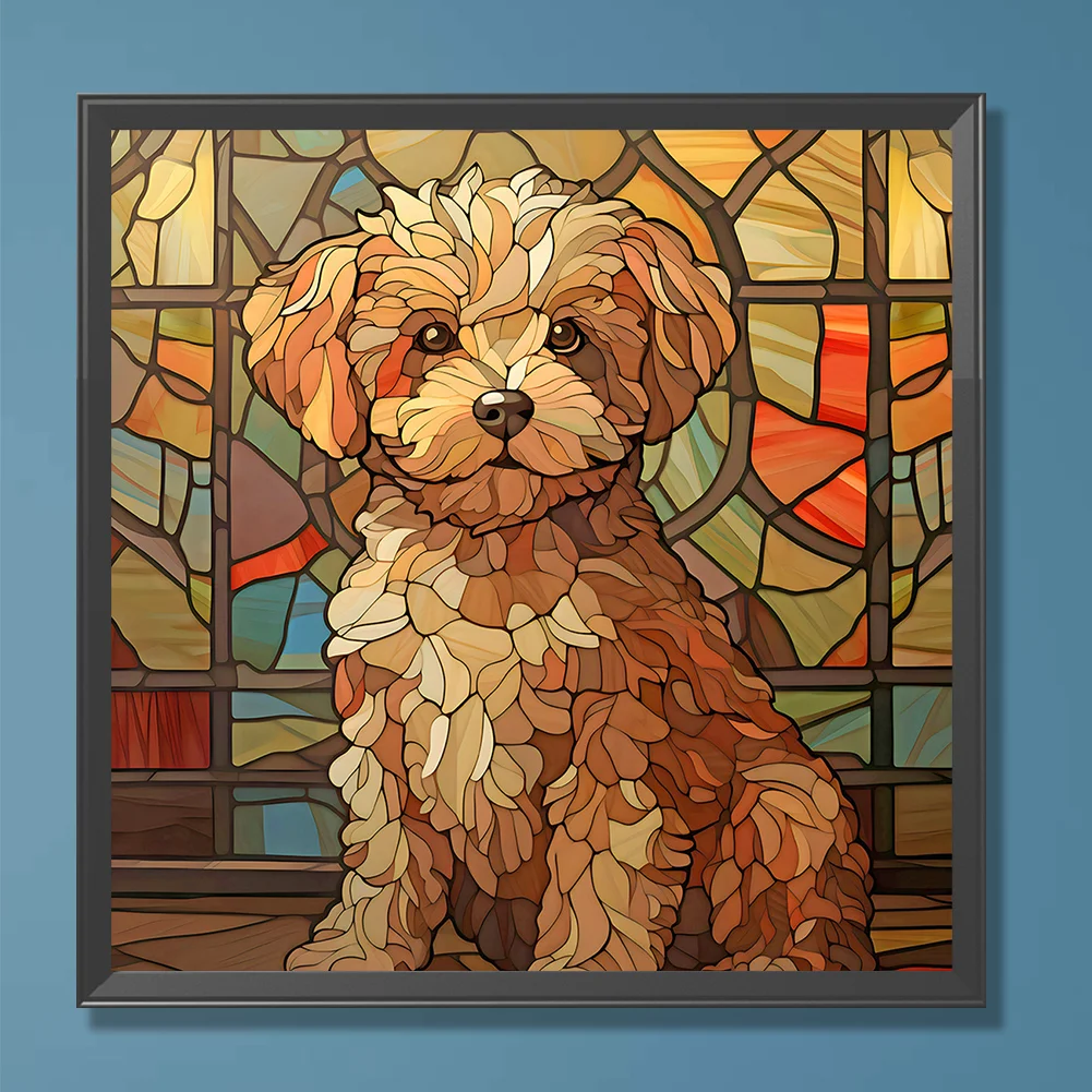 Diamond Painting - Full Round Drill - Stained Glass Puppy(Canvas|30*30cm)