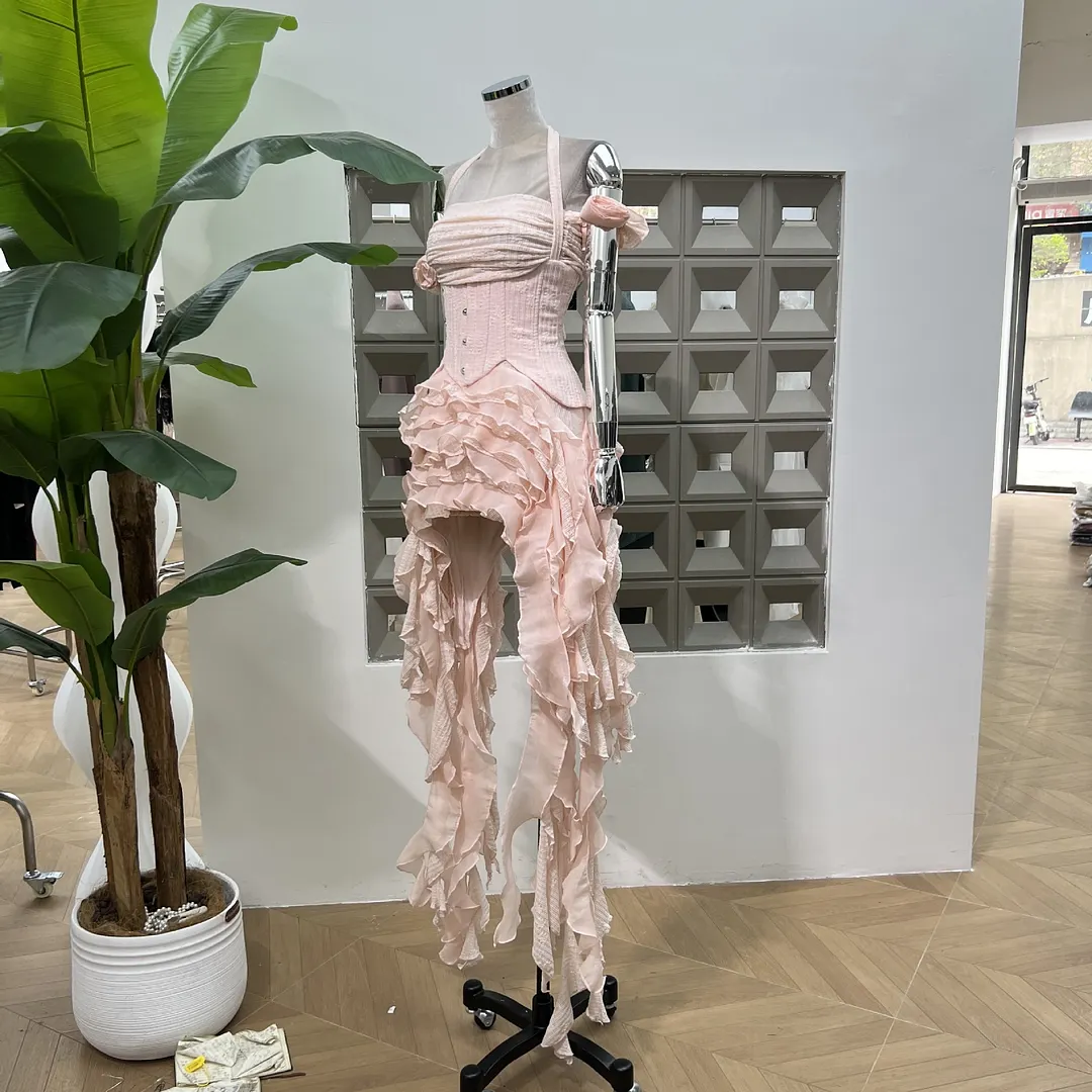Brownm Early Summer Niche Design Twive Twisted Irregular Dress With Bottom Shorts + 3 Sets Of Waist Seal
