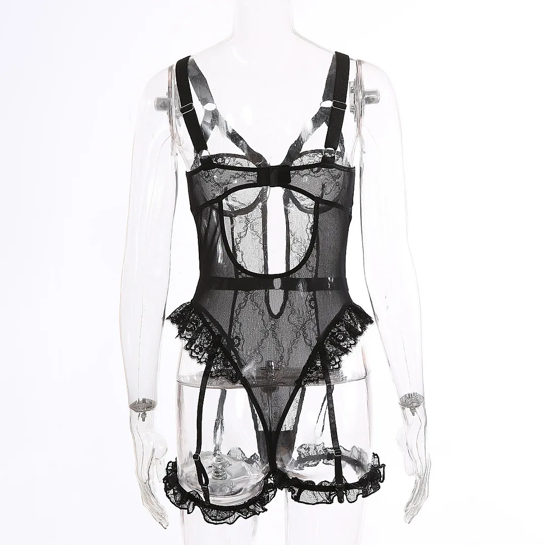 Churchf Sex Lingerie Sexy Black Lace Women's Evening Sex Set