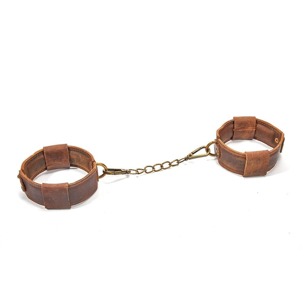 Brown Leather Adjustable Ankle Cuffs SM Toy-FUNSEXDOLLS