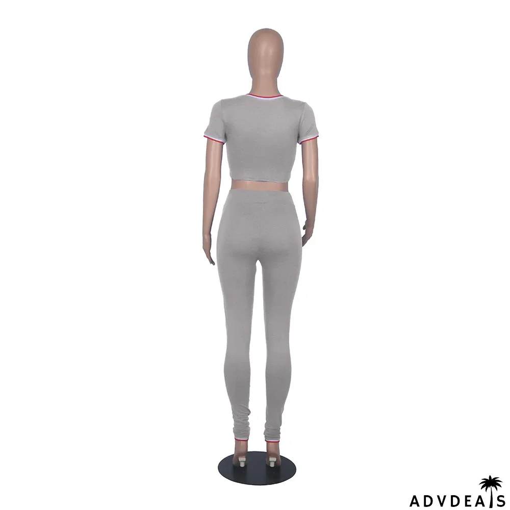 Summer 2PC Contrast Sexy Bodycon Crop Top and Pants Matching Set