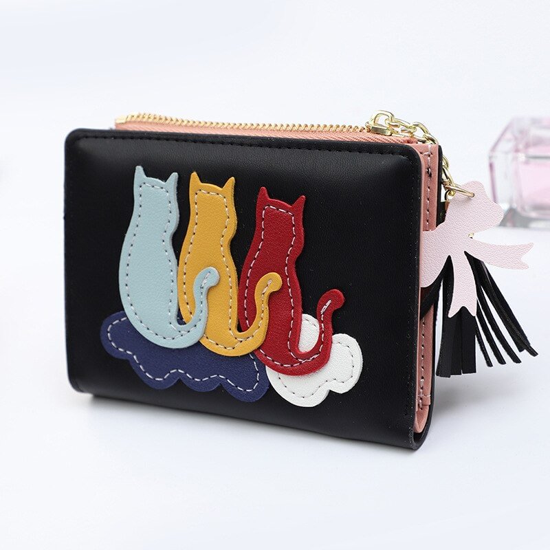PURDORED 1 Pc Women Cat Card Holder  Leather Cute Tassel Bank Credit Cards Case Lady Female Mini Business Cards Wallet Tarjetero