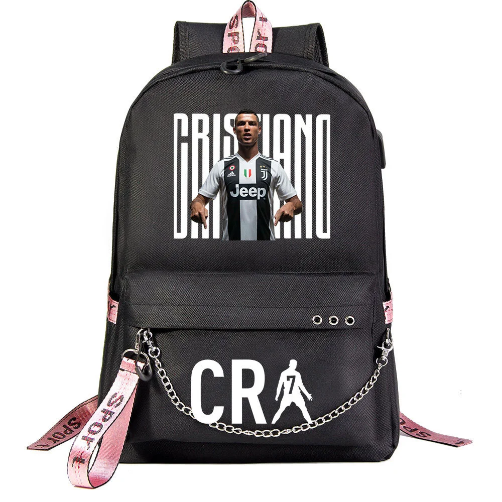 Buzzdaisy Cristiano Ronaldo Theme School Bag with 15-inch Laptop Compartment and USB Charging Cable