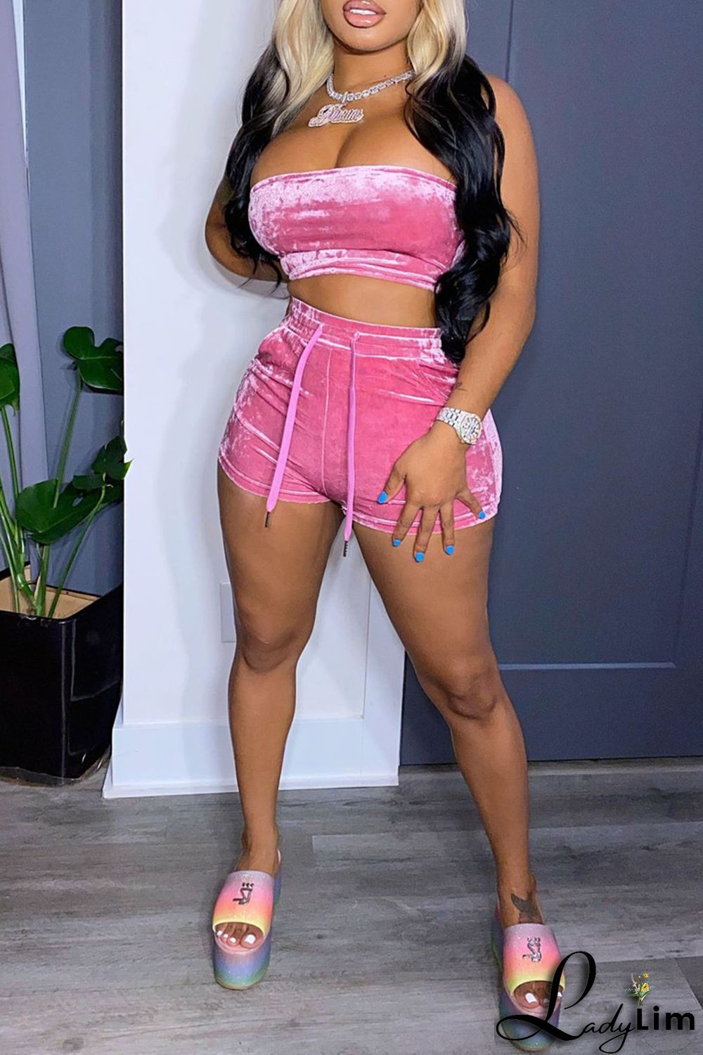 Yellow Fashion Sexy Solid Backless Strapless Sleeveless Two Pieces