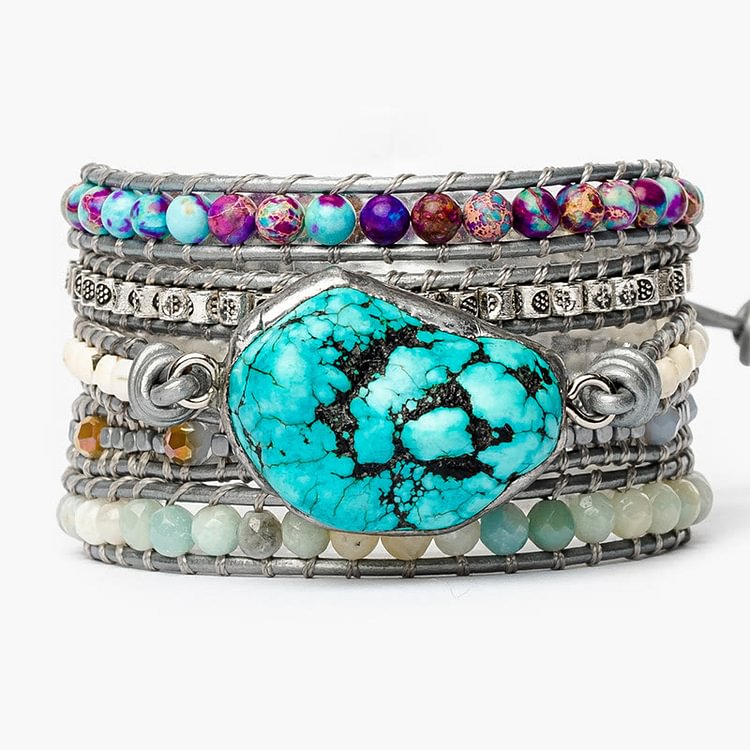 Natural Turquoise Emperor Stone Bead Strand Wrap Bracelet