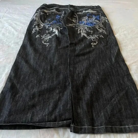 Proslotss Gothic geometric cross graphic design y2k high-waisted jeans for men clothing 2000s vintage hip-hop street popular baggy pants