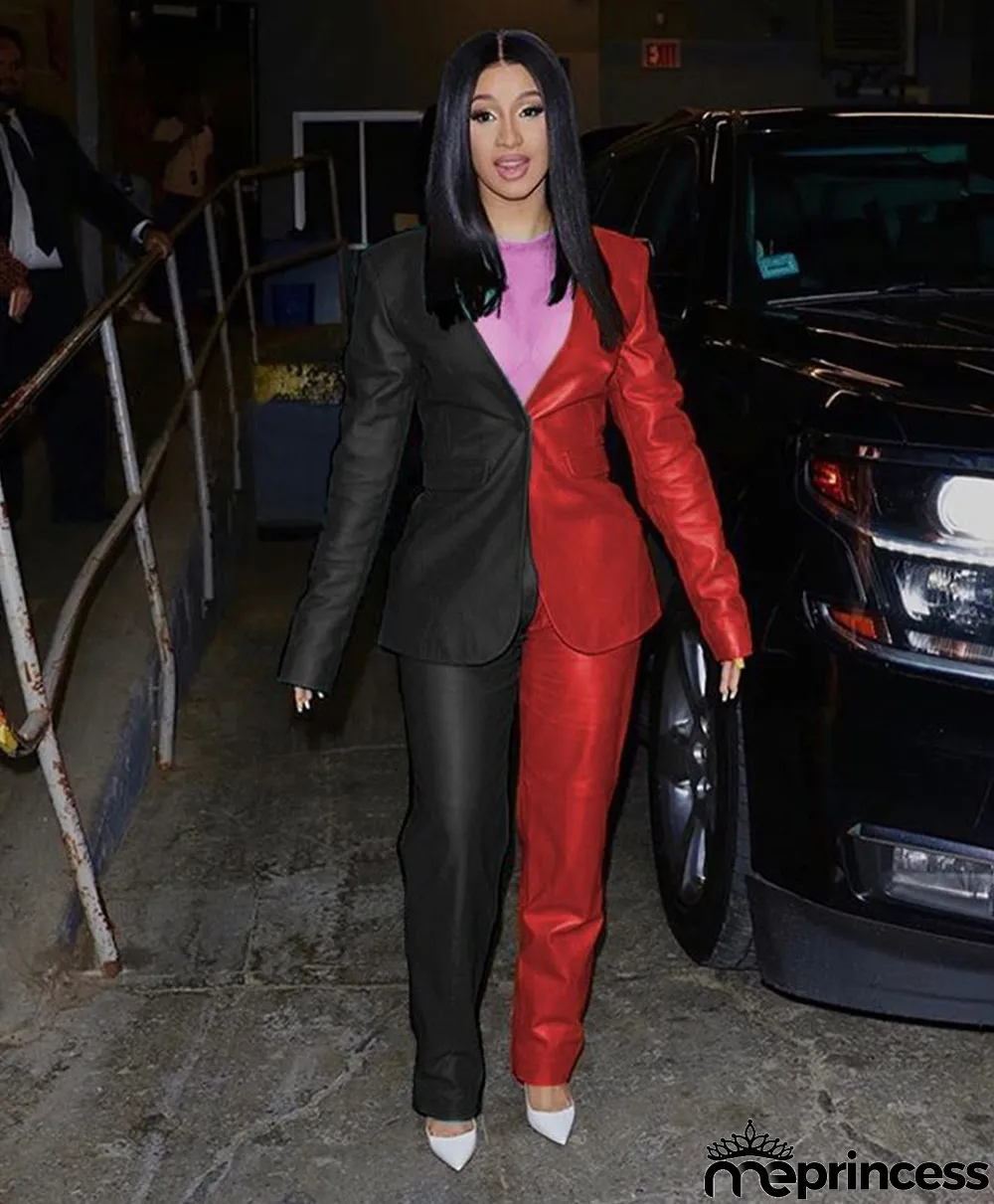 Fashion PU Soft Leather Suit Splicing Temperament Suit