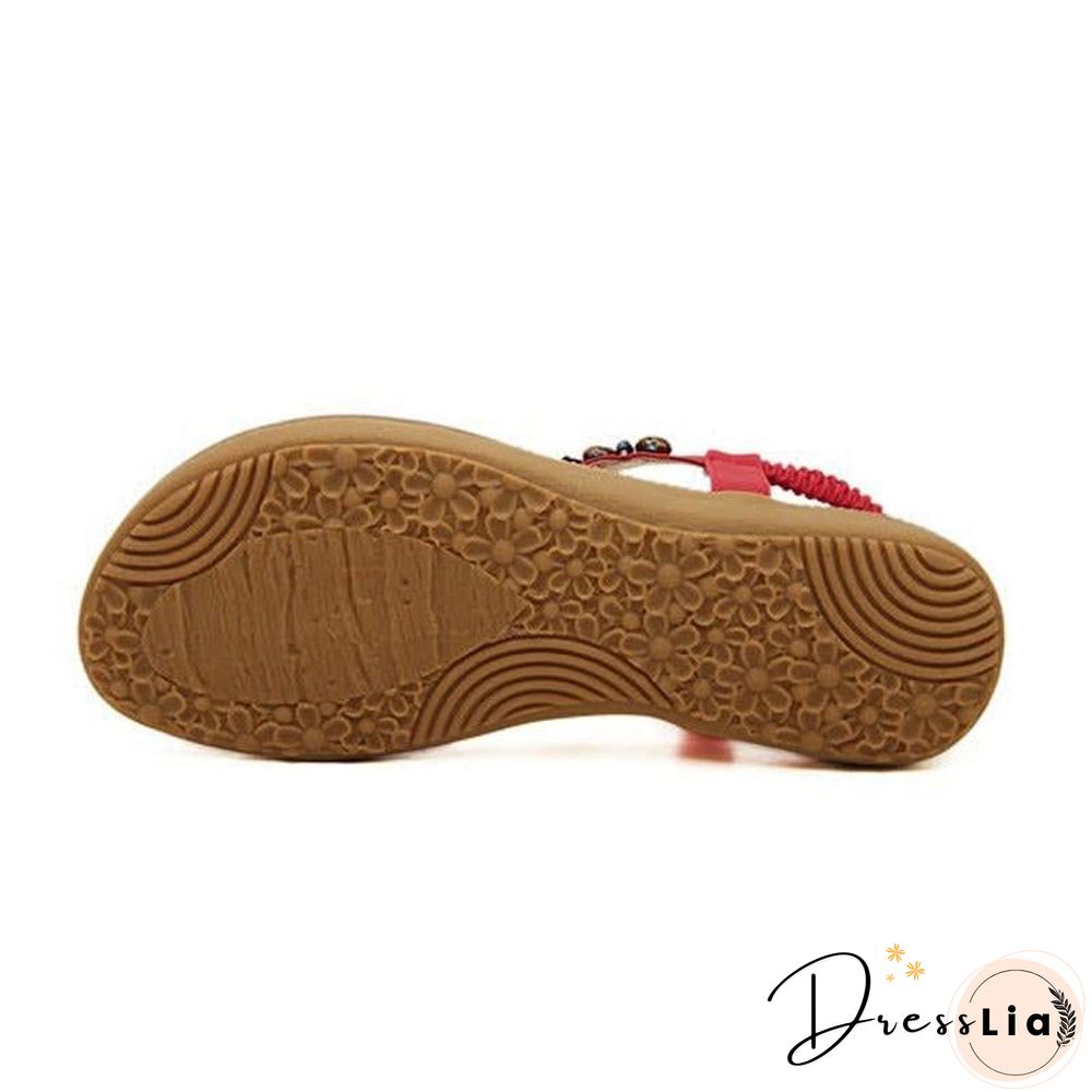 Women Hot Open Toe Flat Summer Sandals String Bead Ethnic Sandals