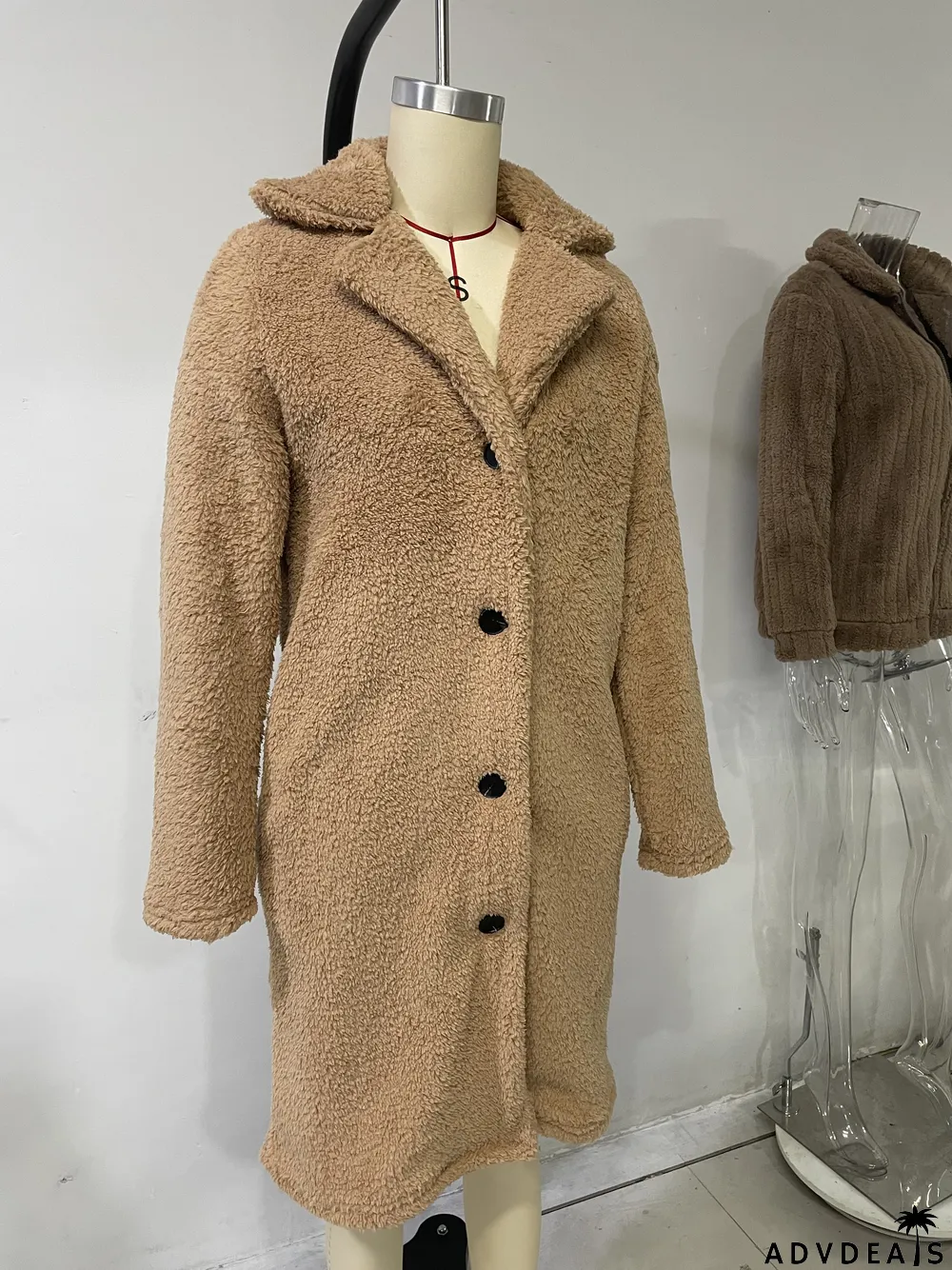 Autumn And Winter Women's Fleece Long-Sleeved Turndown Collar Women's Long Coat