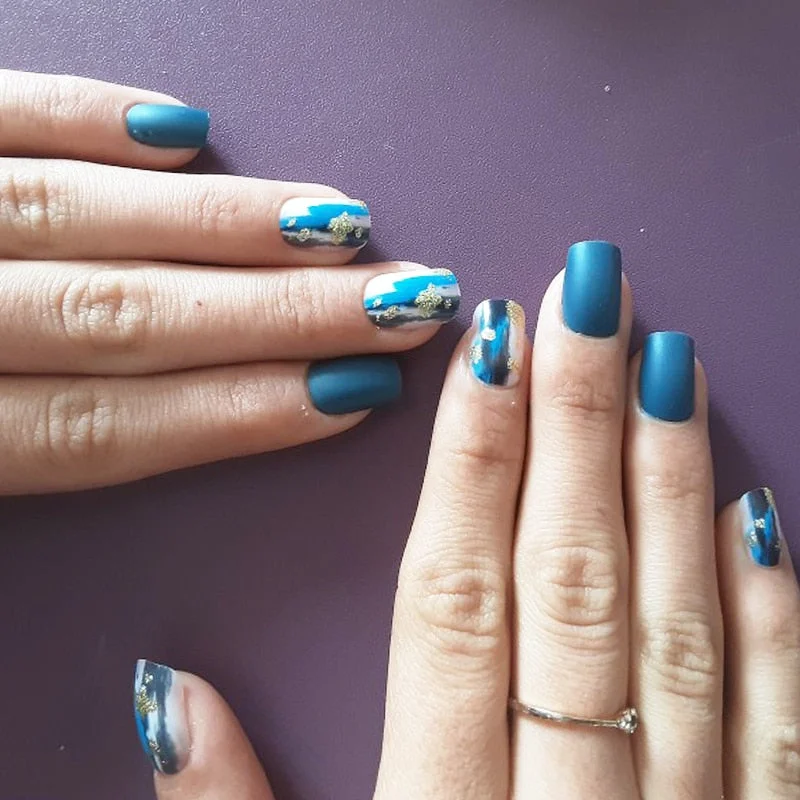 wholesale 24PCS/box glossy false nails with a pattern short size wearable full cover fake nail tips for girls nail tips glue-Nail Inspo