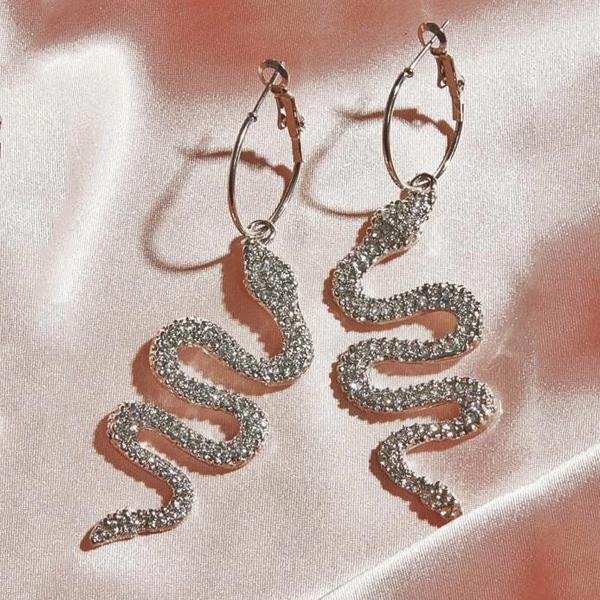 Rhinestone Engraved Serpentine Hoop Drop Earrings