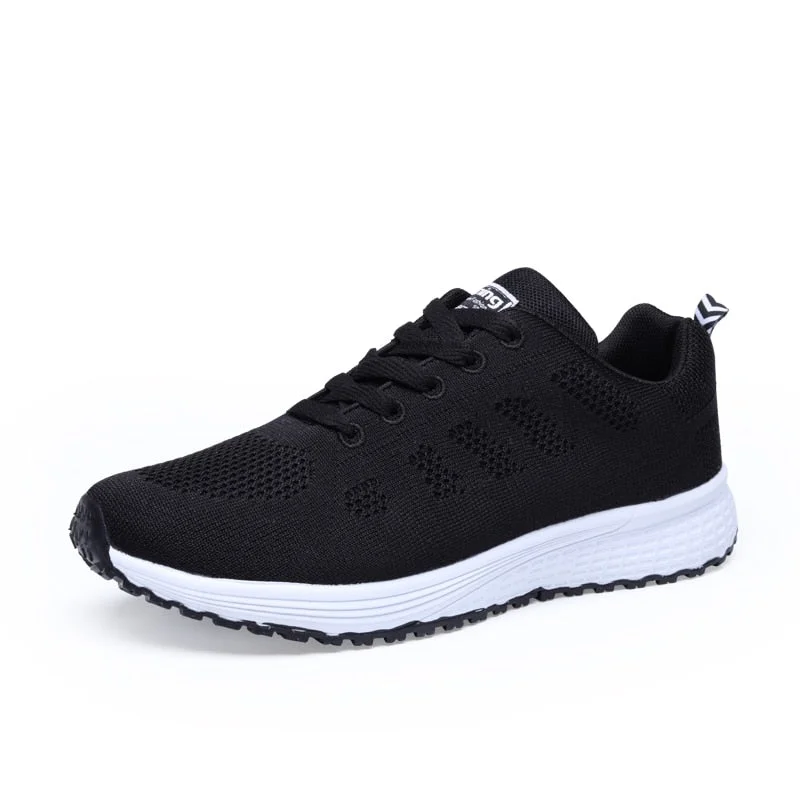 Fashion Women Casual Running Sport Shoes Mesh Lace Up Sneakers Breathable Tennis Trainers Female Non-Slip Black Walking Footwear