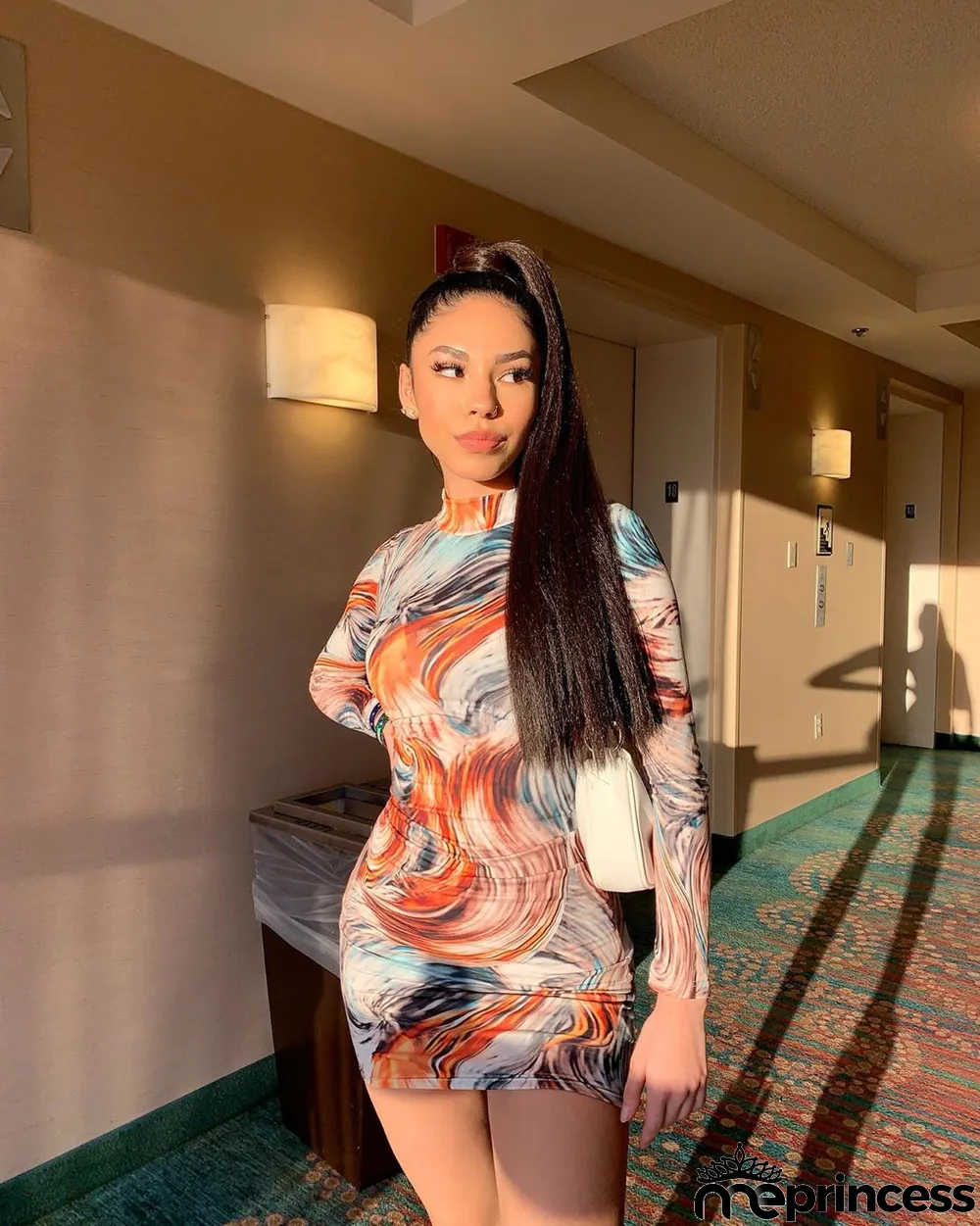 Trendy Printed Long Sleeve Slim Mini Dress