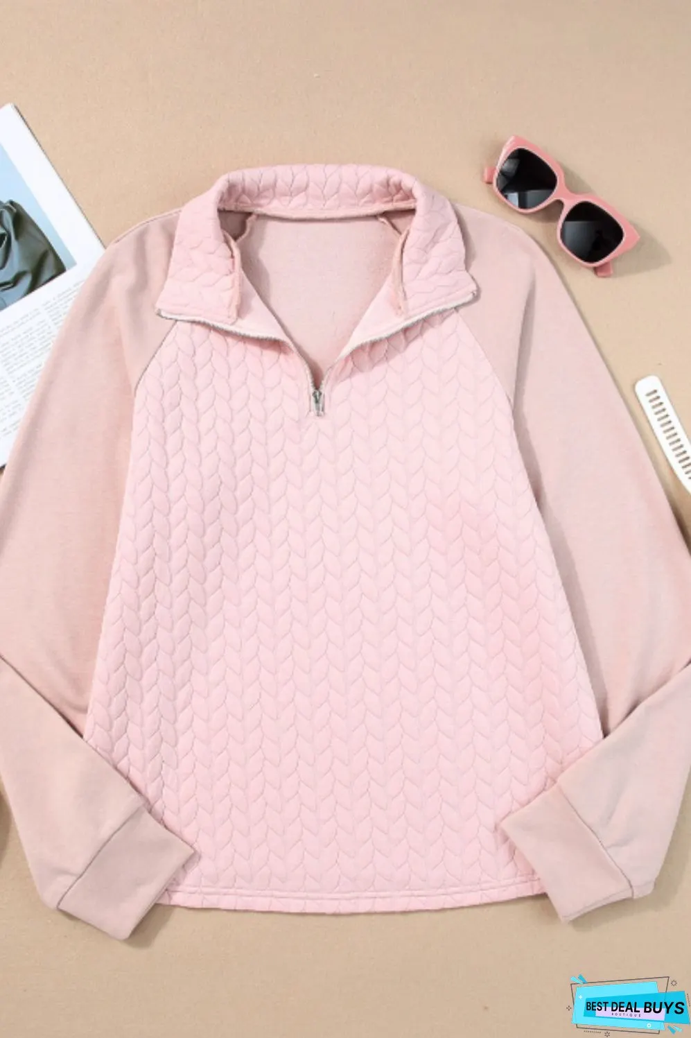 Textured Quarter Zip Long Sleeve Sweatshirt
