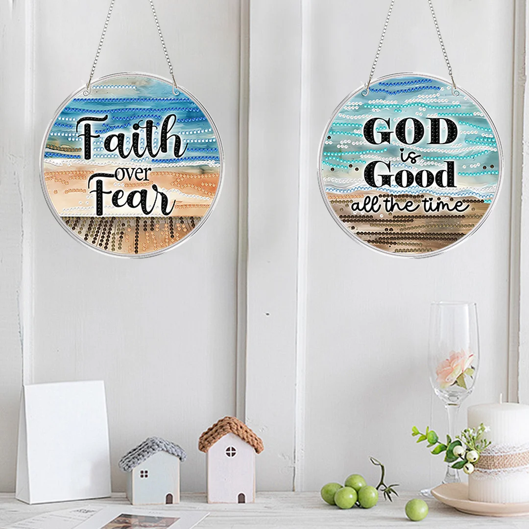 4pcs Beach Text DIY 2D Flat Acrylic Diamond Painting Kits Diamond Art Pendant