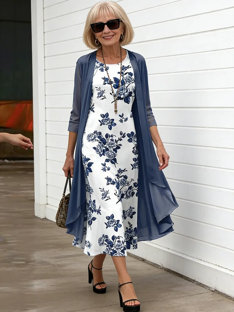 2Pcs Stylish and Elegant Chiffon Dress Two-piece Set