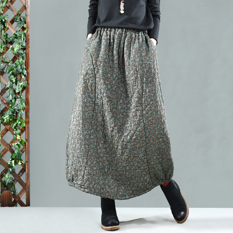 Retro Warm Printed Thickened Cotton Skirt