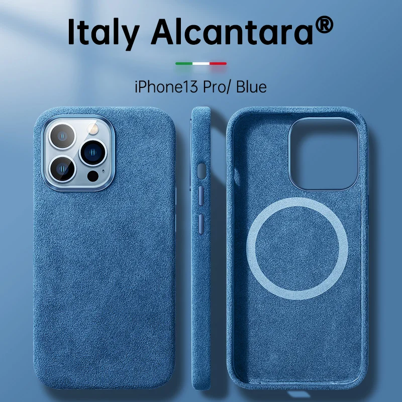 Italian Alcantara Case for iPhone 15 Pro Max Business Leather Phone Back Cover for iPhone 13 Pro Max Magnets 