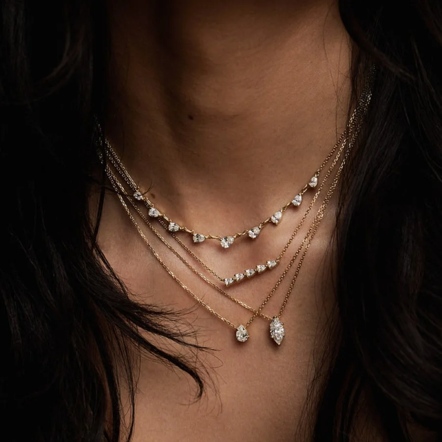 Women's Oval Round Crystal Pendant Necklace