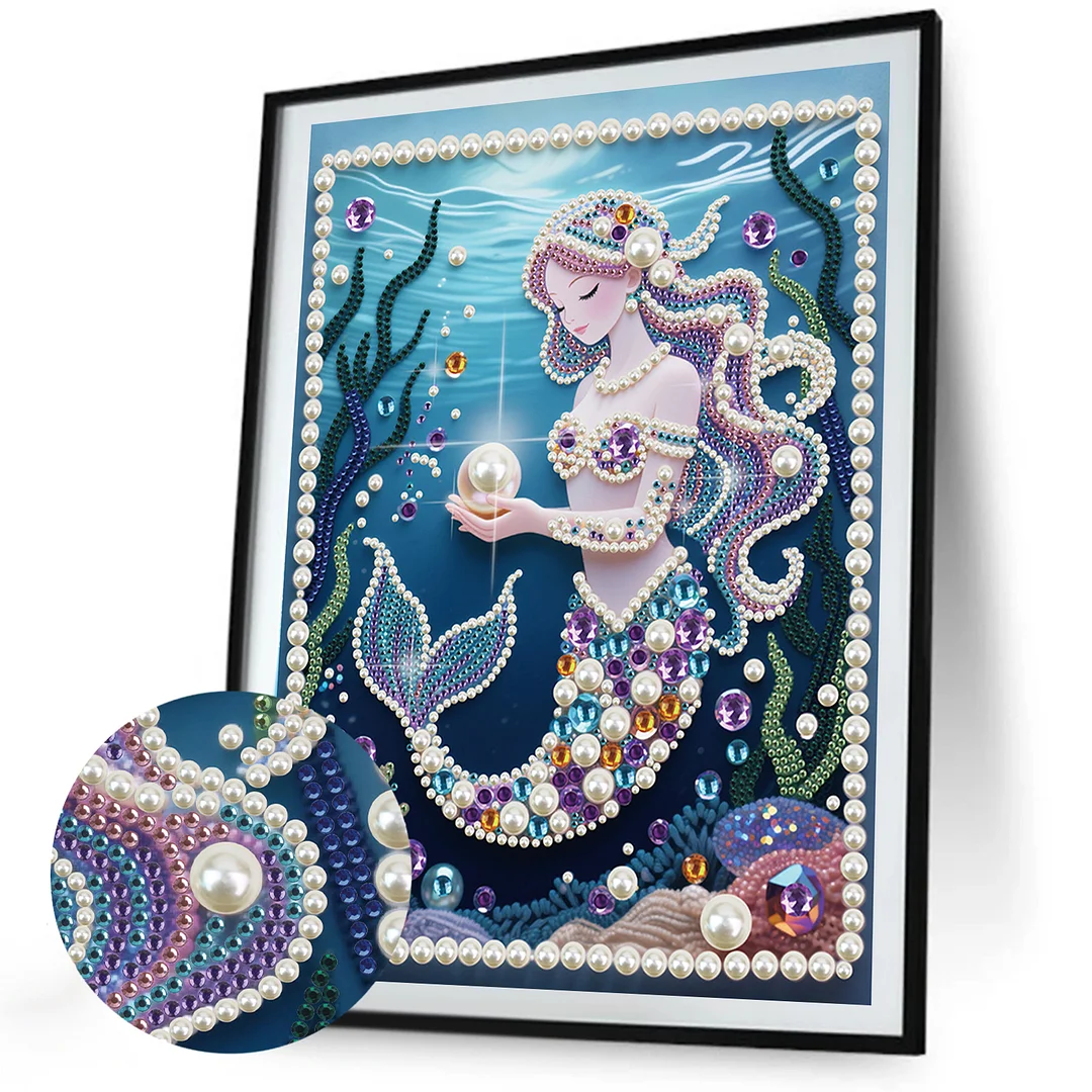 Blue Mermaid DIY Partial Diamond Pearl Painting Art Kits 30x40cm Special Shape Pearl Gem Paintings Picture Arts Craft for Adults Beginners Home Wall Decor