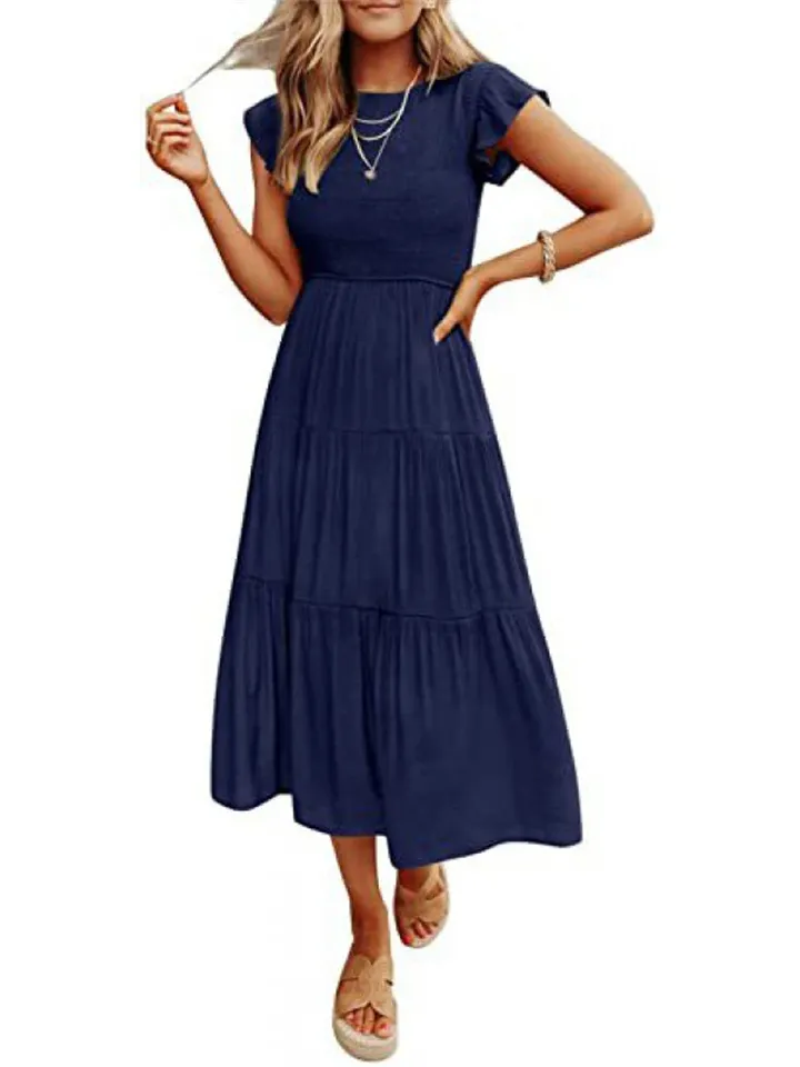 Double Take Full Size Printed Ruffle Hem Long Sleeve Dress