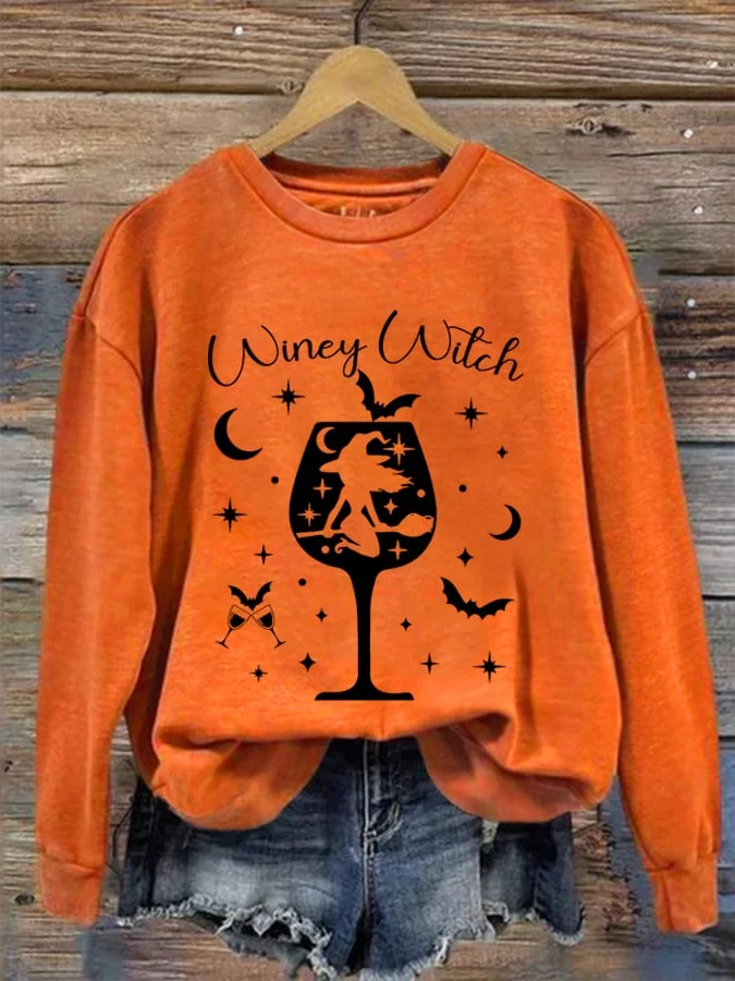 Women's Funny Halloween Winey Witch Casual Sweatshirt 