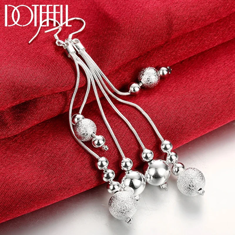 DOTEFFIL 925 Sterling Silver Matte Smooth Bead Ball Drop Earrings For Woman Jewelry