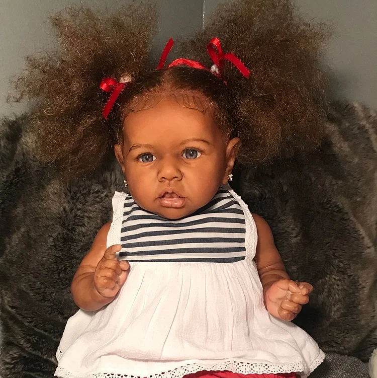 With Heartbeat & Sound 20" African American Handmade Soft Weighted Body Silicone Reborn Toddlers Cute Lifelike Girl Doll Cherry Rebornartdoll® RSAW-Rebornartdoll®