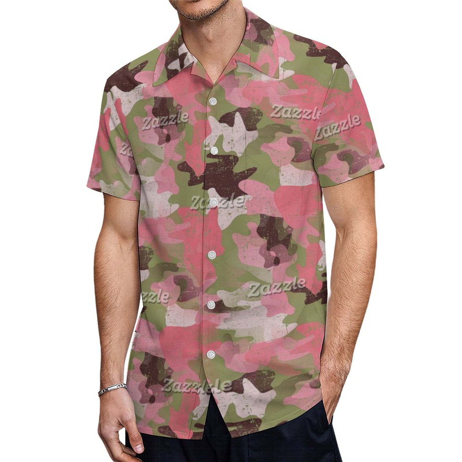 Pink Military Khaki Brown Green Camouflage Pattern Hawaiian Shirt Mens Button Down Tropical Hawaii Beach Shirts