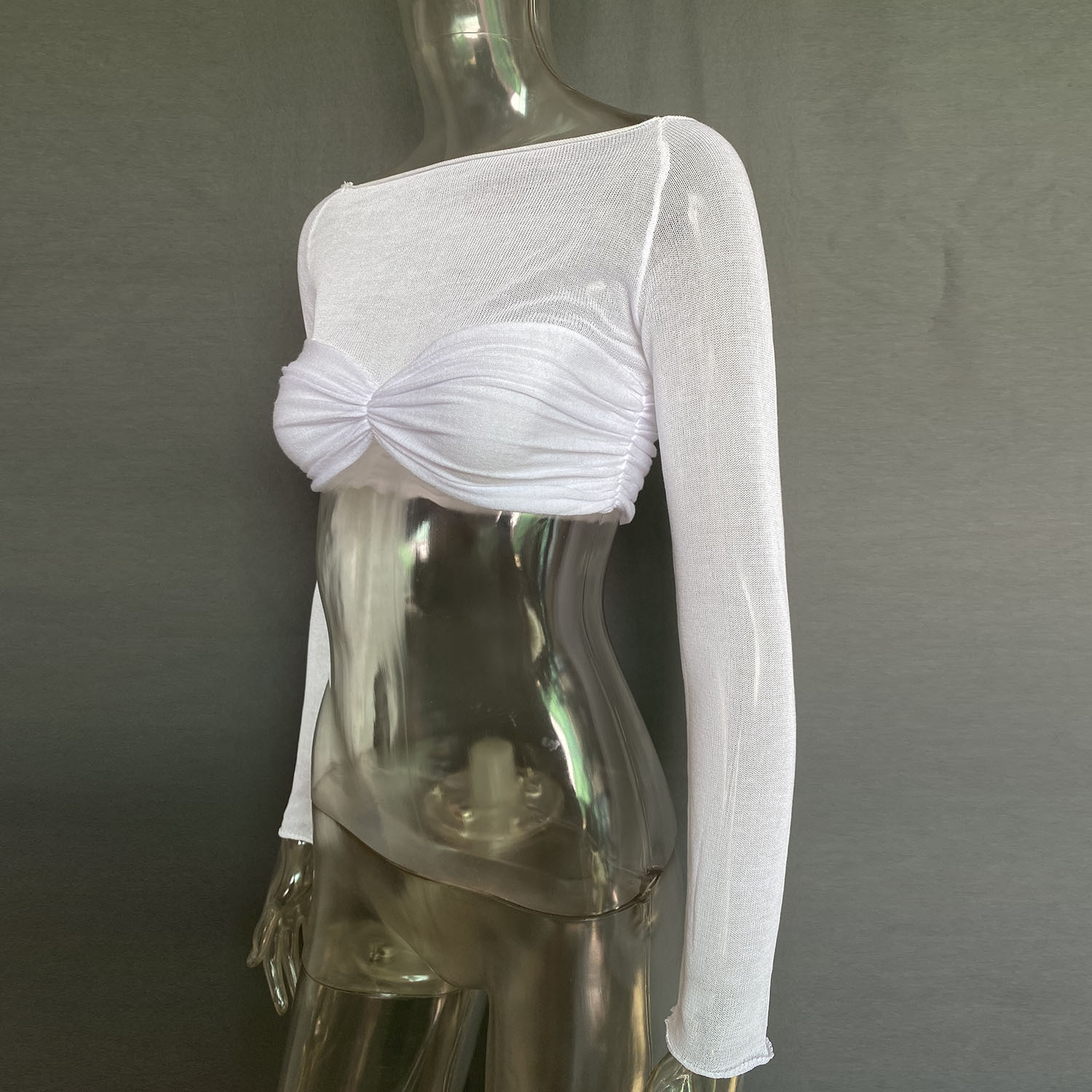 Ootddress Sheer Sexy Bodysuit Lingerie Mesh See-Through Body Tops Women 2025 New Long Sleeve Twist Wrap Backless Top Tees Bodysuits
