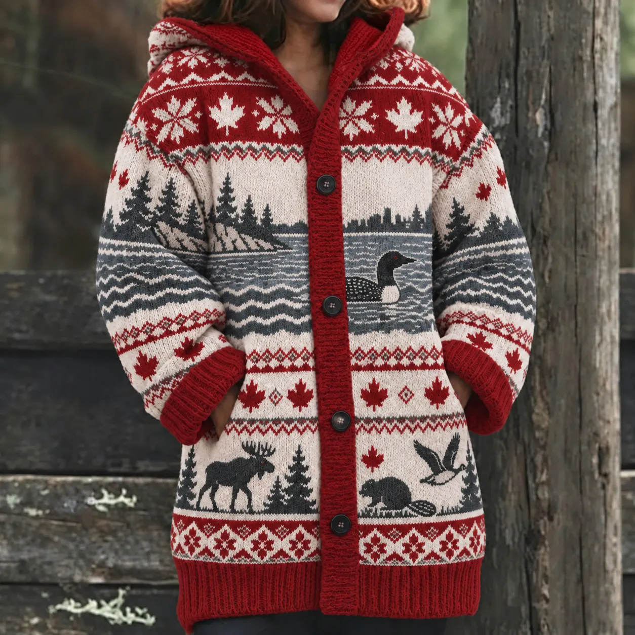 Comstylish Women's Vintage "lake Ontario, Canada" Knit Cardigan